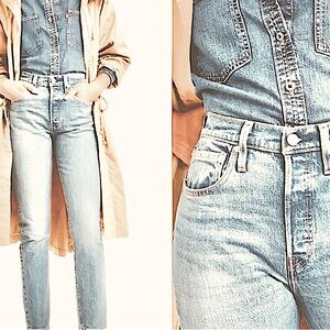 Levii 501 S Premium High Rise Skinny Distressed Wash Raw Hem Washed  Jeans